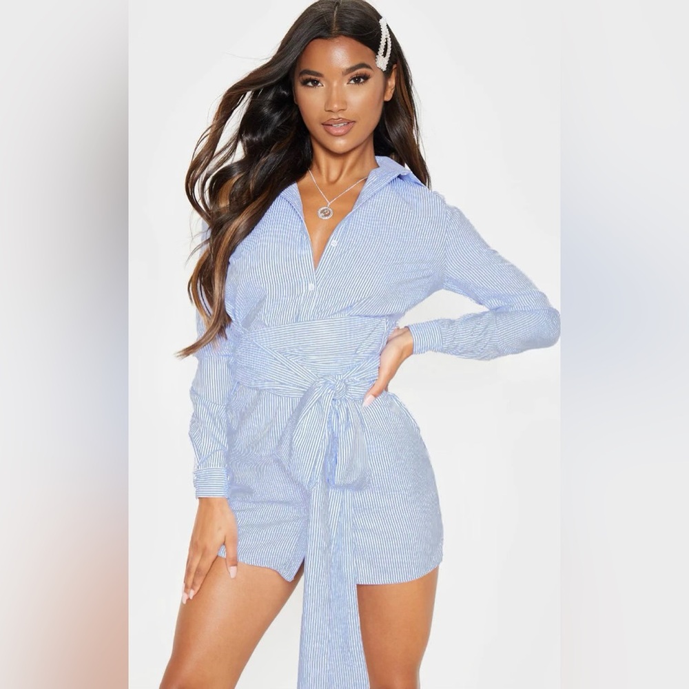 PrettyLittleThing Blue Striped shirt dress